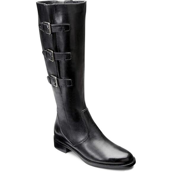 ECCO Women's Hobart Buckle Knee-High Riding Boot Black 39 8-8.5 GUC 16" Tall - Picture 1 of 8